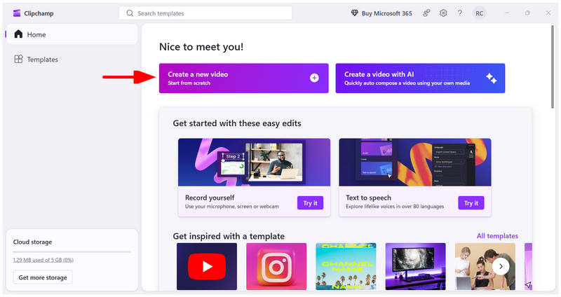 Clipchamp Criar Novo Vídeo