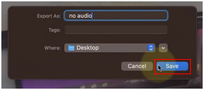 Opções de exportação do QuickTime para Mac Salvar
