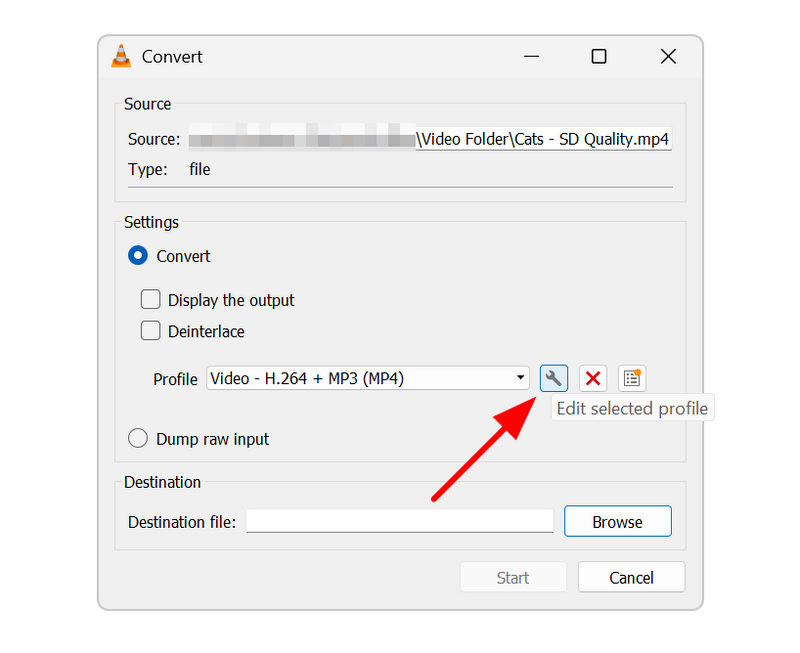 Configurações do perfil de conversão do VLC