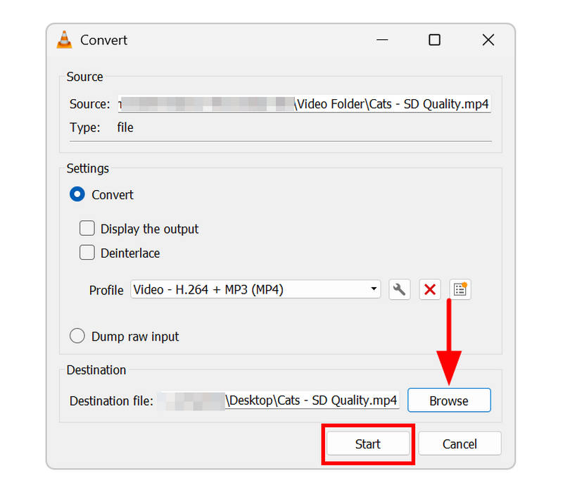 VLC Definir Destino Iniciar