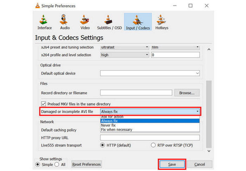 nastavení poškozených souborů vlc-media-player