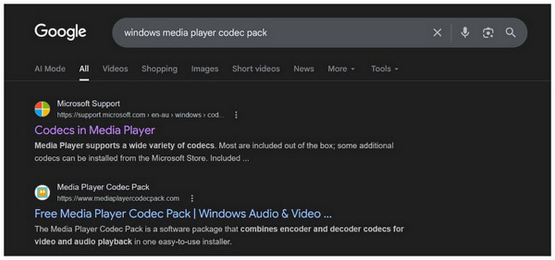 kodeky pro přehrávač médií windows