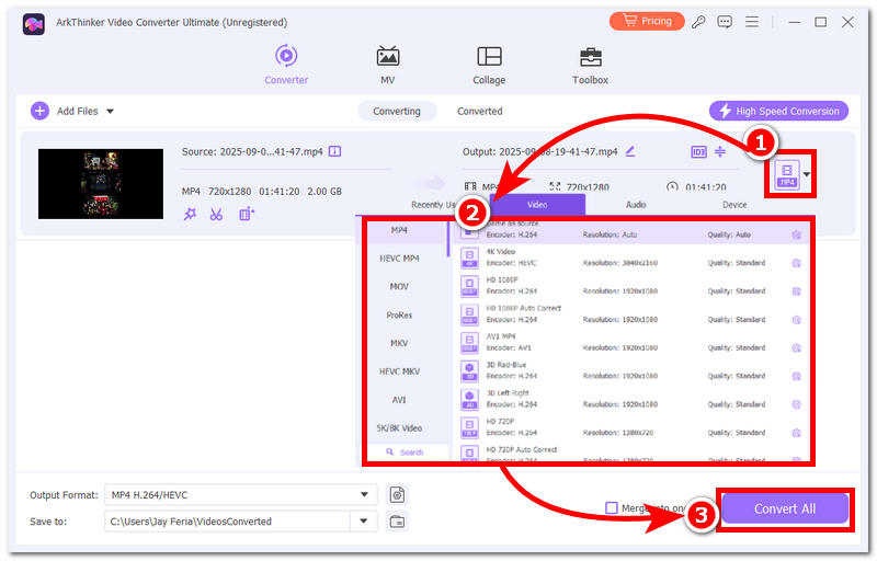Valitse tiedostomuoto ja muunna sitten