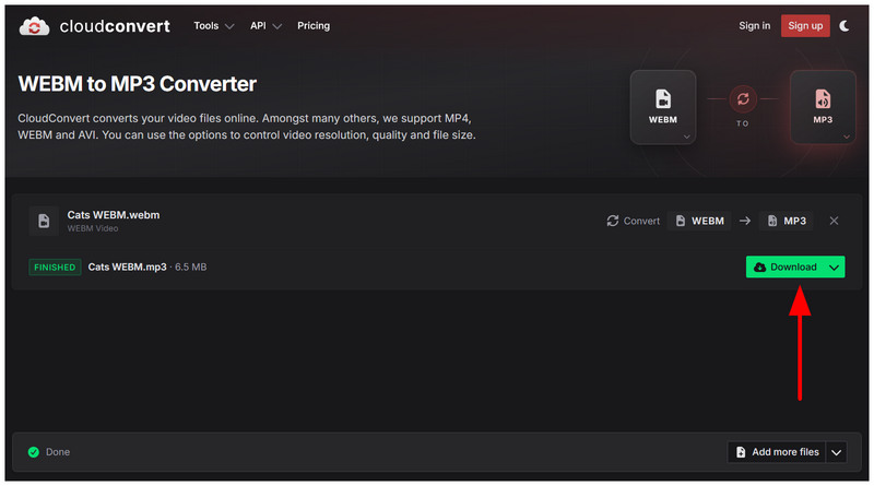 Завантаження MP3 з CloudConvert WebM