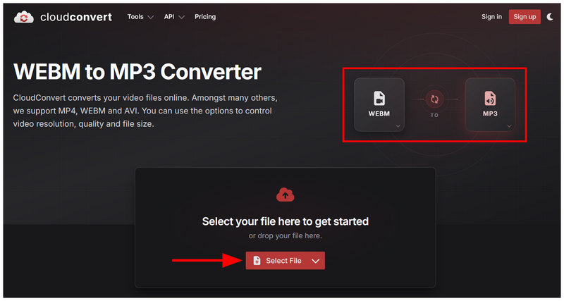 CloudConvert WebM MP3 Виберіть файл