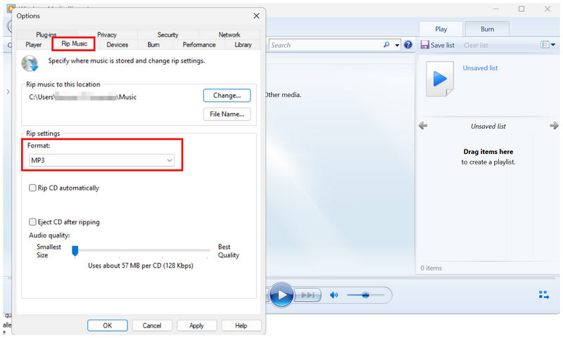 Формат копіювання музики з Windows Media Player