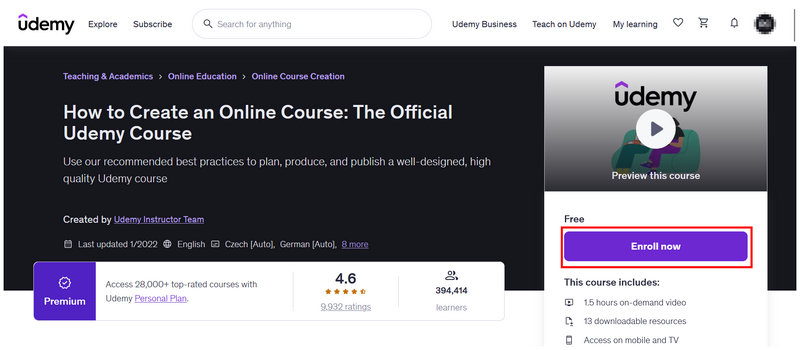 التسجيل في منصة Udemy عبر المتصفح