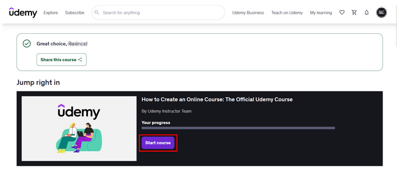 ابدأ دورة Udemy عبر المتصفح