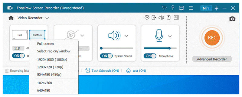Innstillinger for opptak av Fonepaw-skjermopptaker