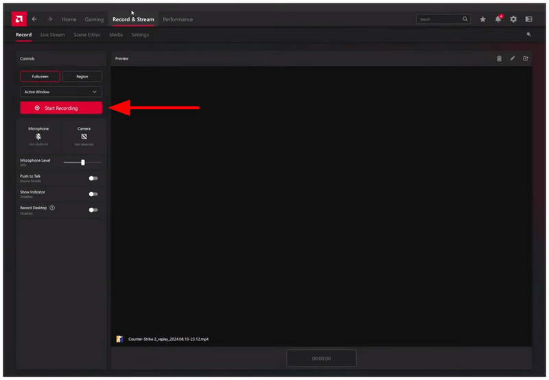 Gravação de software AMD Iniciar gravação