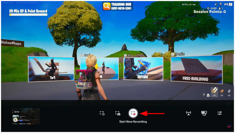 Gravação integrada no console Iniciar nova gravação