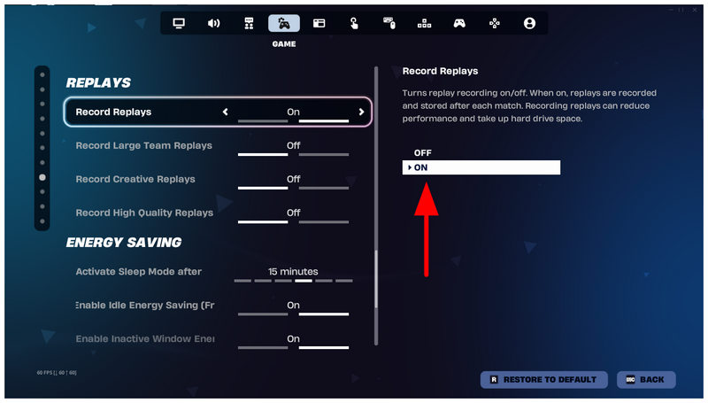 Repetição do Fortnite Gravar Repetição em