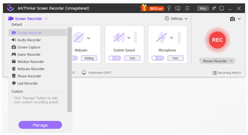 Arkthinker Screen Recorder Interface