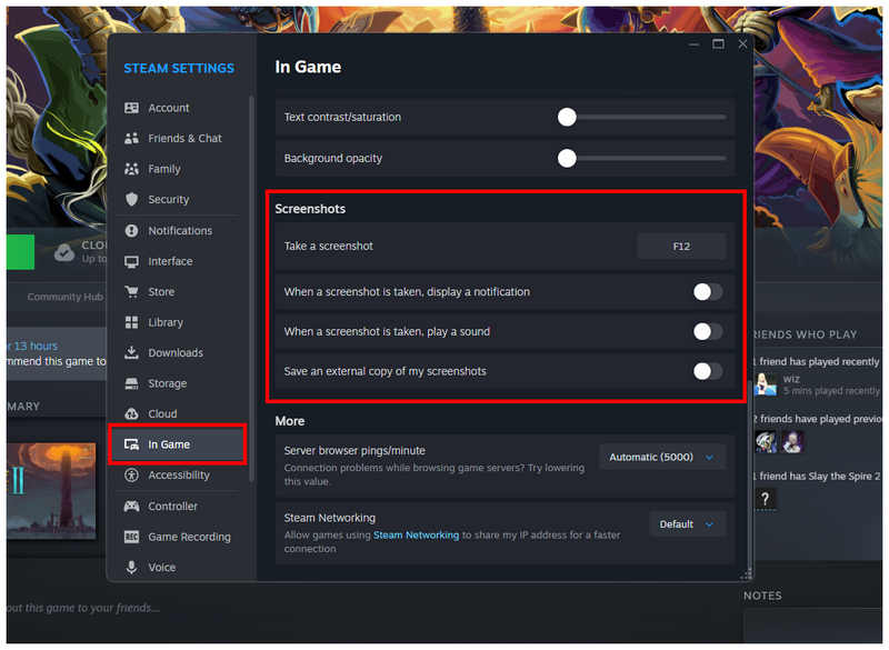 Alterar captura de tela do Steam nas configurações do jogo