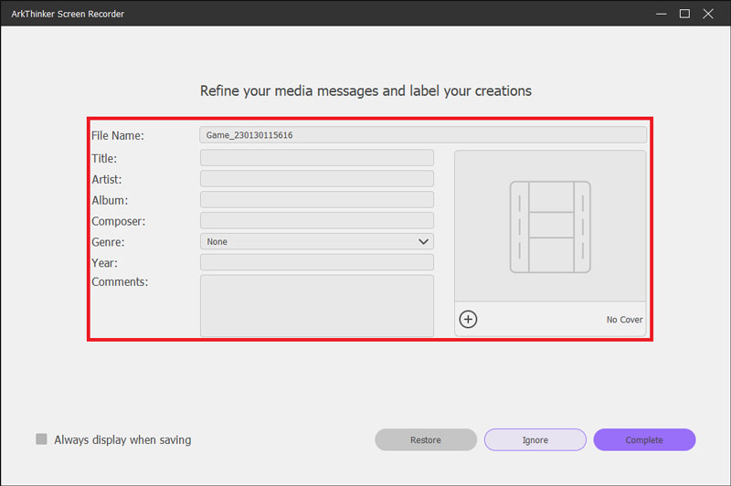 Painel do Editor de Metadados