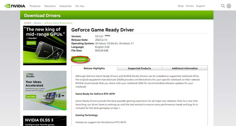 Pilote de téléchargement Nvidia