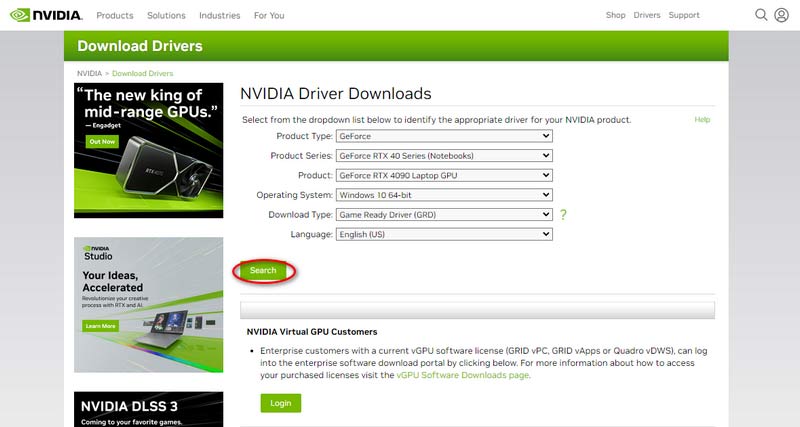 Nvidia Välj drivrutin