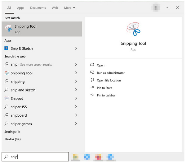 Skärmklippsverktyget är öppet