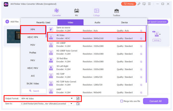 Arkthinker Video Converter Ultimate Output 4k