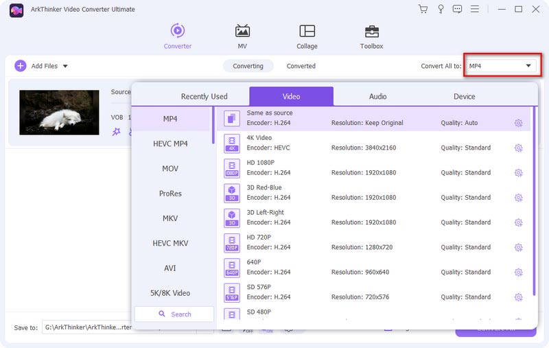 Select Output Format