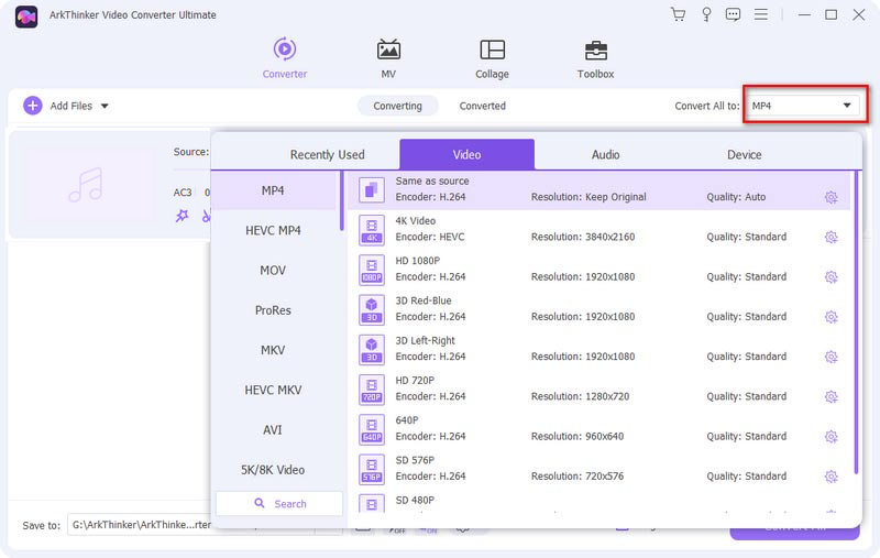 Angi utdataformat for M4v