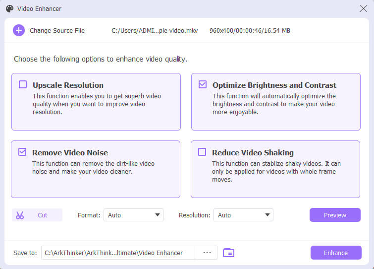 Options d'amélioration vidéo