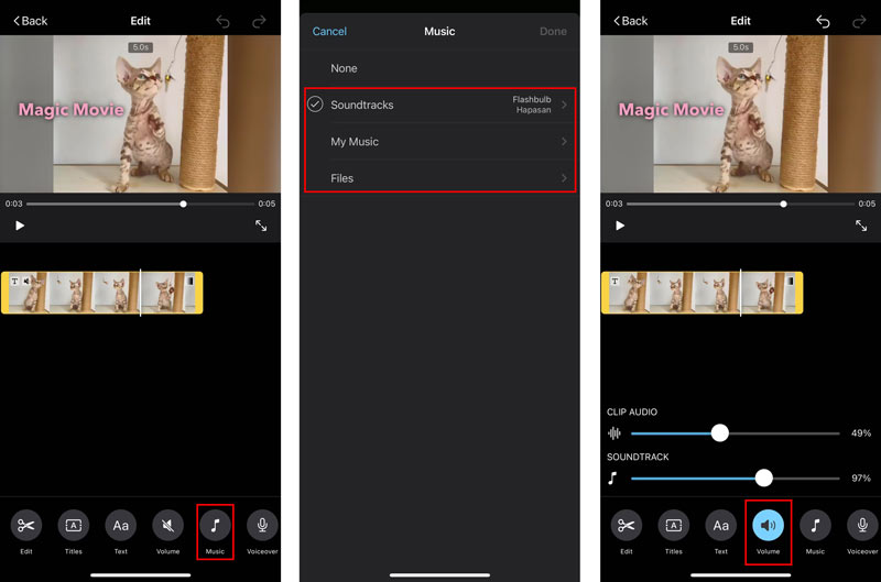 iMovie アプリを使用してビデオに音楽を追加する