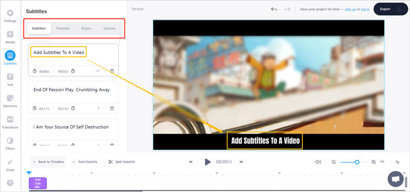 Adicionar legendas a um vídeo online VEEDIO