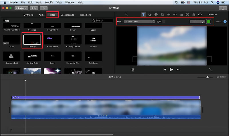 Adicionar marca d'água de texto ao vídeo no Mac iMovie