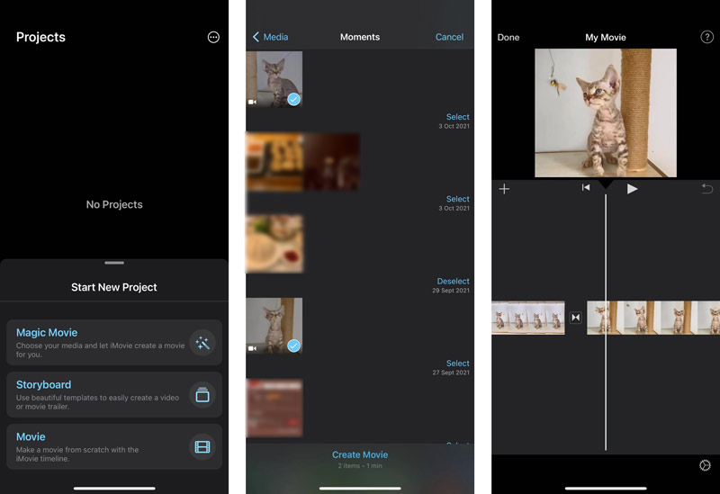 Přidejte dvě videa do aplikace iMovie pro sloučení
