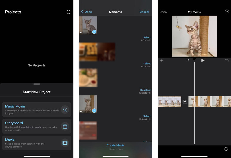 Aggiungi due video all'app iMovie per unirli