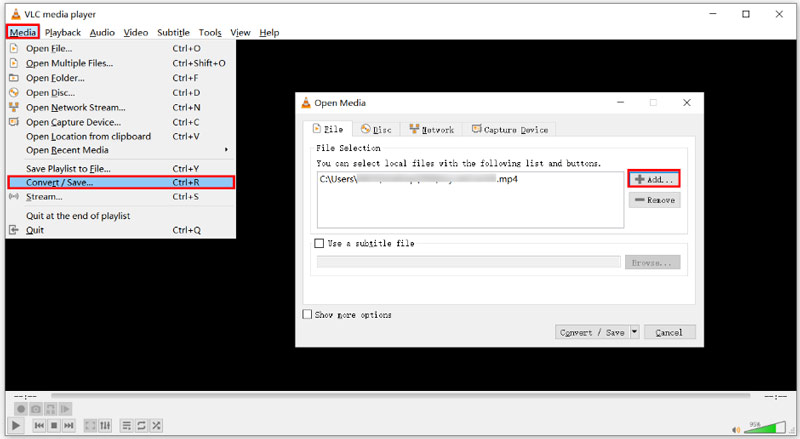 Přidat video do VLC Compressing