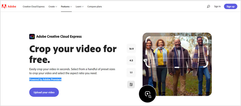 Adobe Creative Cloud Express 裁切視頻