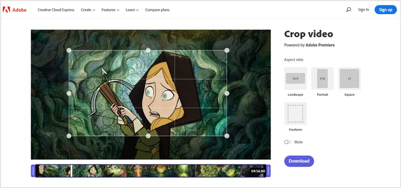 Adobe Crop Video verkossa ilmaiseksi