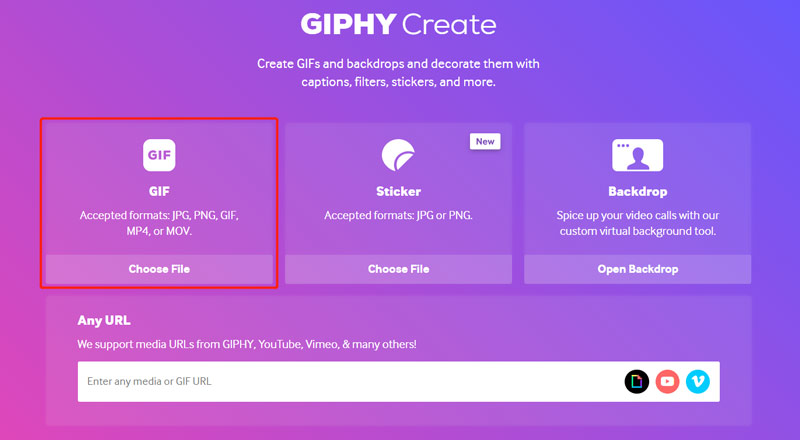 Choose Giphy Create GIF