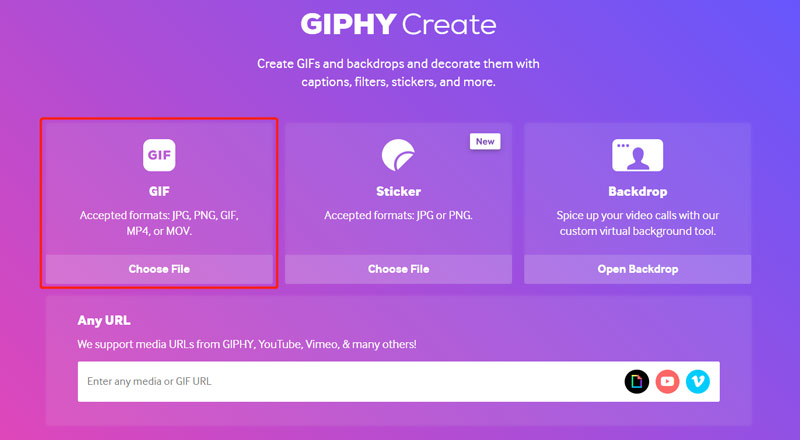 Виберіть Giphy Create GIF