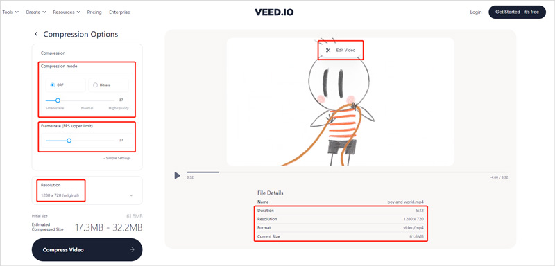 Стискайте відео онлайн за допомогою VEED.IO