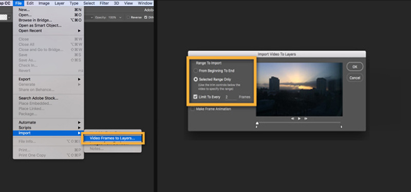 Converteer video naar GIF Photoshop