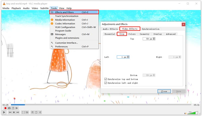 Video Efektleriyle VLC'de Video Kırpma