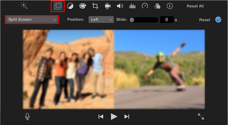 iMovie funksjon for delt skjerm