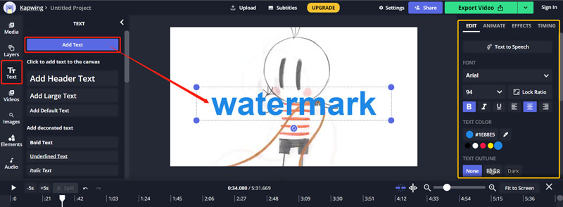 Kapwing Add Text Watermark to Video Online