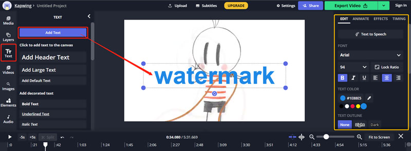 Kapwing Adicionar marca d'água de texto ao vídeo online