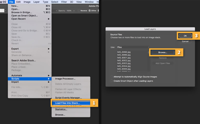 Cargar imágenes en la pila de Photoshop