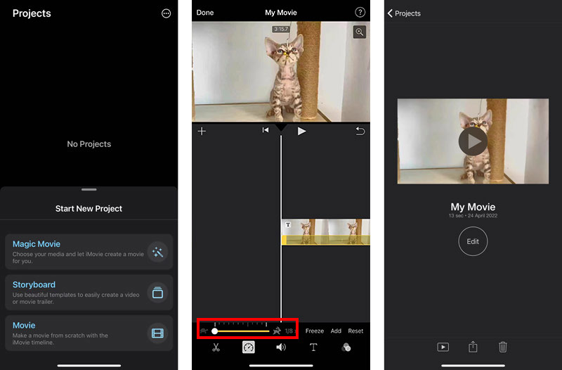 Zmniejsz prędkość wideo w iMovie na iPhonie