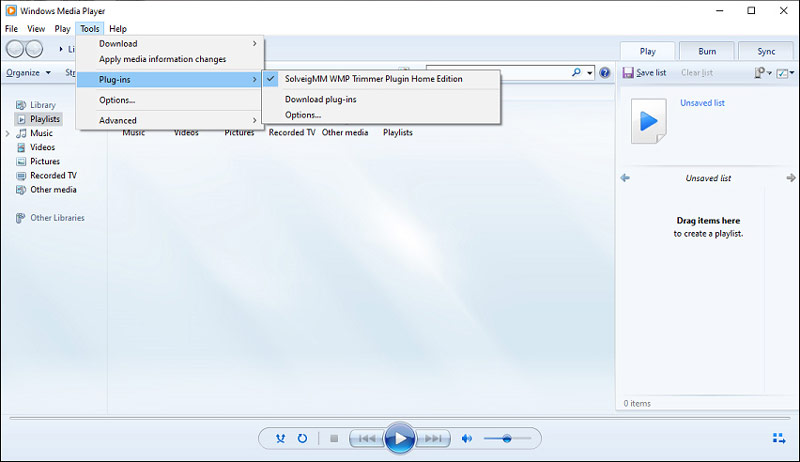 Aktivujte doplněk Audio Trimmer v programu Windows Media Player