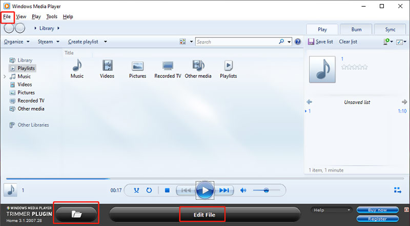 Lisää Clip Audio Windows Media Playeriin