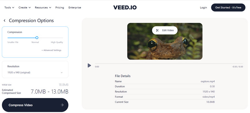 Compresser des vidéos MP4 en ligne gratuitement Veed IO