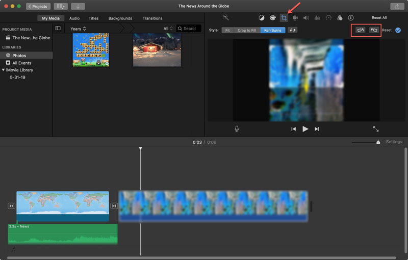 Draai een video om in iMovie Mac