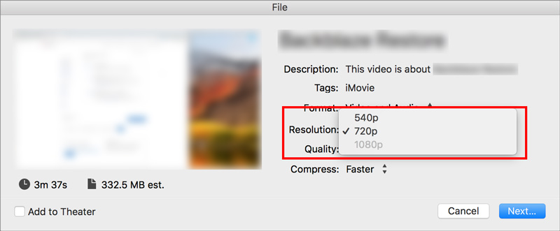 iMovie Export Compress Video
