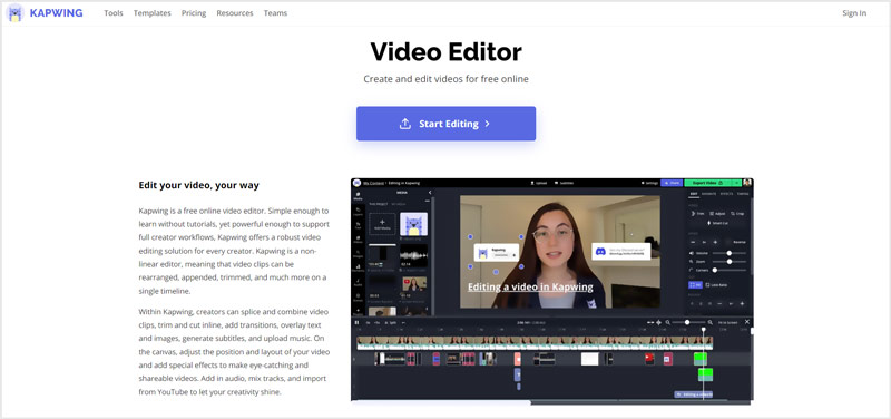 Sitio del editor de vídeo Kapwing